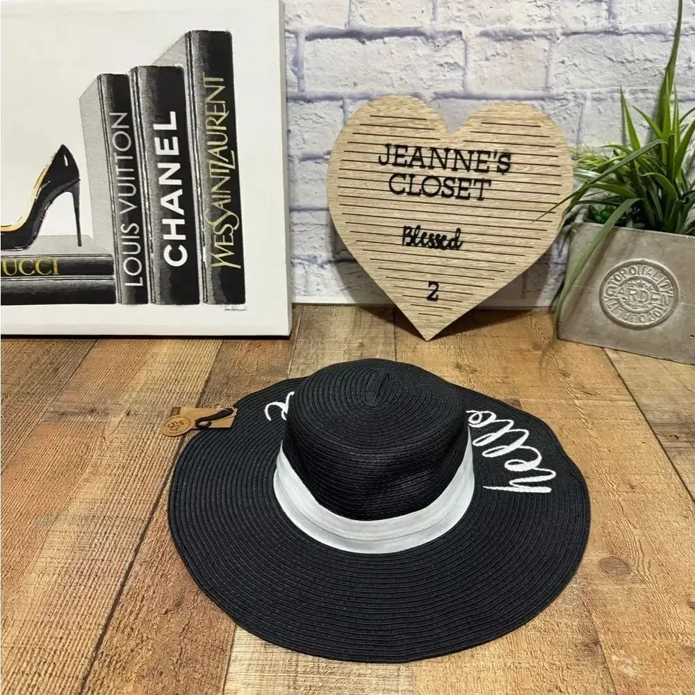NEW! CC Women's Paper Weaved Beach Hello Sunshine Embroidered Floppy Brim hat